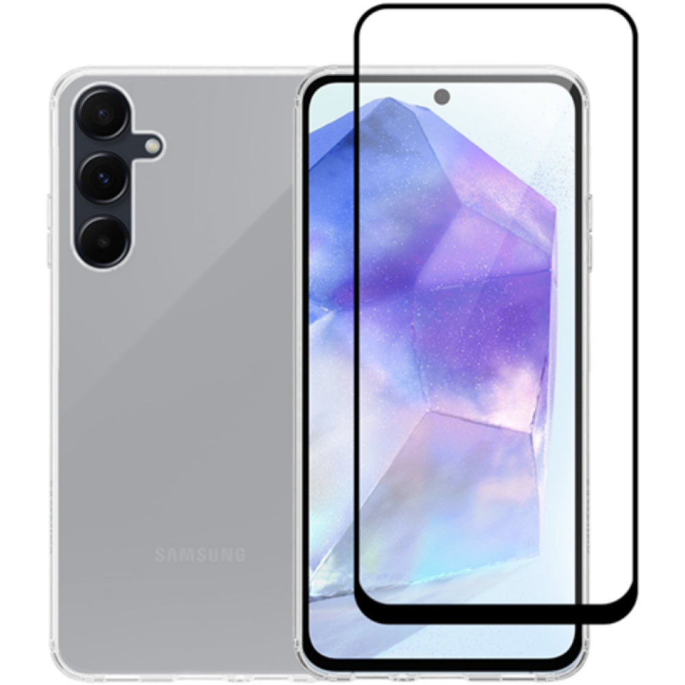 Σετ Διάφανη Θήκη Σιλικόνης & Full Face Tempered Glass - Samsung Galaxy A55 - Vivid Set Gelly Case & Full Face Tempered Glass - Transparent / Black (VIGELLY368GLASSBK)