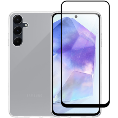 Σετ Διάφανη Θήκη Σιλικόνης & Full Face Tempered Glass - Samsung Galaxy A55 - Vivid Set Gelly Case & Full Face Tempered Glass - Transparent / Black (VIGELLY368GLASSBK)