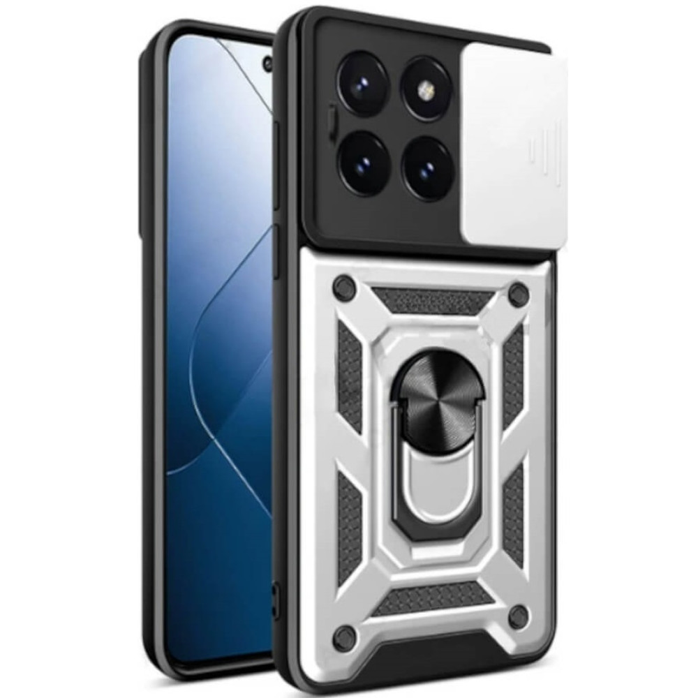 Ανθεκτική Θήκη με Κάλυμμα για την Κάμερα & Μεταλλικό Ring Holder - Xiaomi 14 Pro - Bodycell Armor Slide - Silver (5206015072796)
