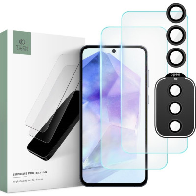 Σετ Tempered Glass 2 x Αντιχαρακτικά Προστατευτικά Οθόνης και 1 x Κάμερας - Samsung Galaxy A55 - Tech-Protect Supreme Set - Clear (5906203692088)