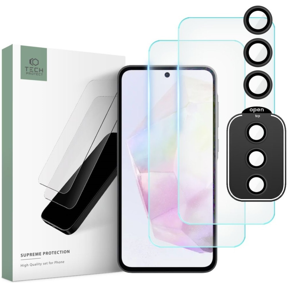 Σετ Tempered Glass 2 x Αντιχαρακτικά Προστατευτικά Οθόνης και 1 x Κάμερας - Samsung Galaxy A35 - Tech-Protect Supreme Set - Clear (5906203691876)