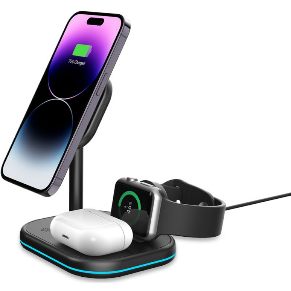Tech-Protect A27 3 in 1 Magnetic MagSafe Wireless Charger - Βάση Ασύρματης Φόρτισης MagSafe για iPhone 16 / 15 / 14 / 13 / 12 / AirPods / Apple Watch - 10W - Black (9490713934586)