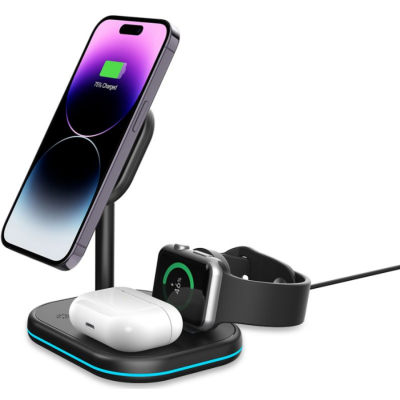 Tech-Protect A27 3 in 1 Magnetic MagSafe Wireless Charger - Βάση Ασύρματης Φόρτισης MagSafe για iPhone 16 / 15 / 14 / 13 / 12 / AirPods / Apple Watch - 10W - Black (9490713934586)