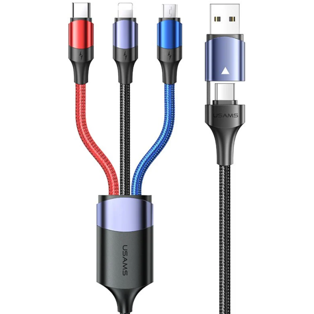 Usams 3 in 2 U71 - Καλώδιο Φόρτισης Type-C & USB-A σε Type-C / Lightning / MicroUSB - 120cm - 3A - Multicolor (US-SJ549)