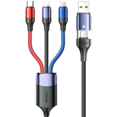 Usams 3 in 2 U71 - Καλώδιο Φόρτισης Type-C & USB-A σε Type-C / Lightning / MicroUSB - 120cm - 3A - Multicolor (US-SJ549)