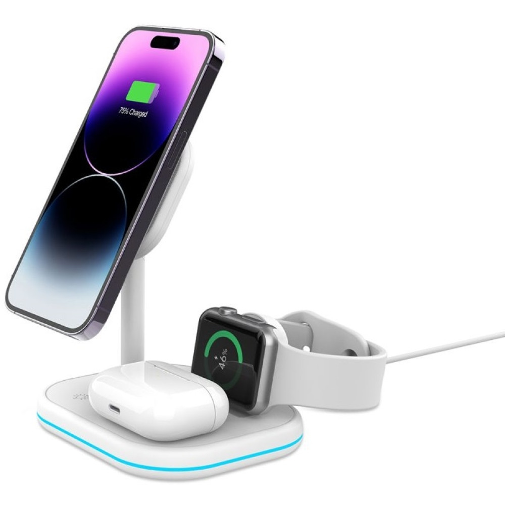 Tech-Protect A27 3 in 1 Magnetic MagSafe Wireless Charger - Βάση Ασύρματης Φόρτισης MagSafe για iPhone 16 / 15 / 14 / 13 / 12 / AirPods / Apple Watch - 10W - White (9490713934647)