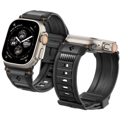 Spigen Rugged Ultra Band - Premium Λουράκι Σιλικόνης με Ανθρακονήματα - Apple Watch Ultra/SE/11/10/9/8/7/6/5/4 (49/46/45/44mm) - Matte Black (AMP07105)