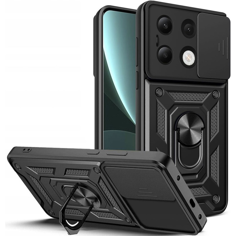 Ανθεκτική Θήκη με Κάλυμμα για την Κάμερα & Μεταλλικό Ring Holder - Xiaomi Redmi Note 13 4G - Tech-Protect Camshield Pro - Black (5906302300310)