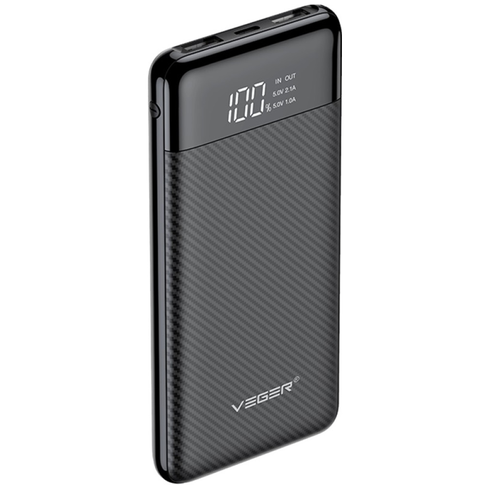 Veger PowerBank L11 με Ψηφιακή Οθόνη LED - Φορητή Μπαταρία Φόρτισης με 2 x USB-Α - 10.000mAh - Black (W1087)