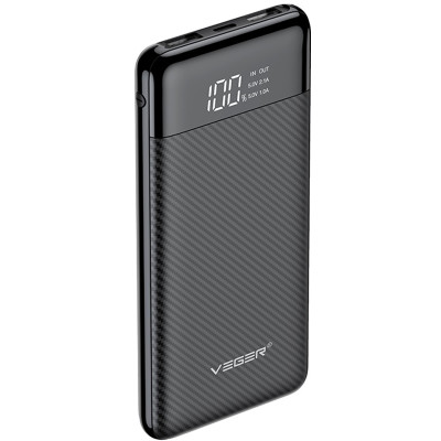 Veger PowerBank L11 με Ψηφιακή Οθόνη LED - Φορητή Μπαταρία Φόρτισης με 2 x USB-Α - 10.000mAh - Black (W1087)