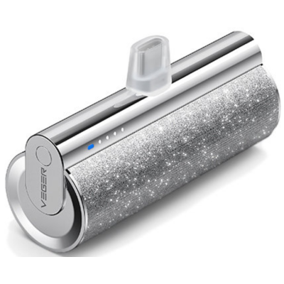 Veger W0573 PowerBank Lipstick-C - Φορητή Μπαταρία Φόρτισης με Ενσωματωμένο 1 x Type-C (Male) & 1 x Type-C (Female) - 5000mAh - 12W - Silver (6970453558493)