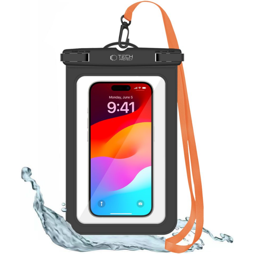 Tech-Protect UWC9 - Universal Αδιάβροχη Θήκη για Smartphone / Tablet έως 8.9'' - IPX8 - Black / Orange (5906203691609)