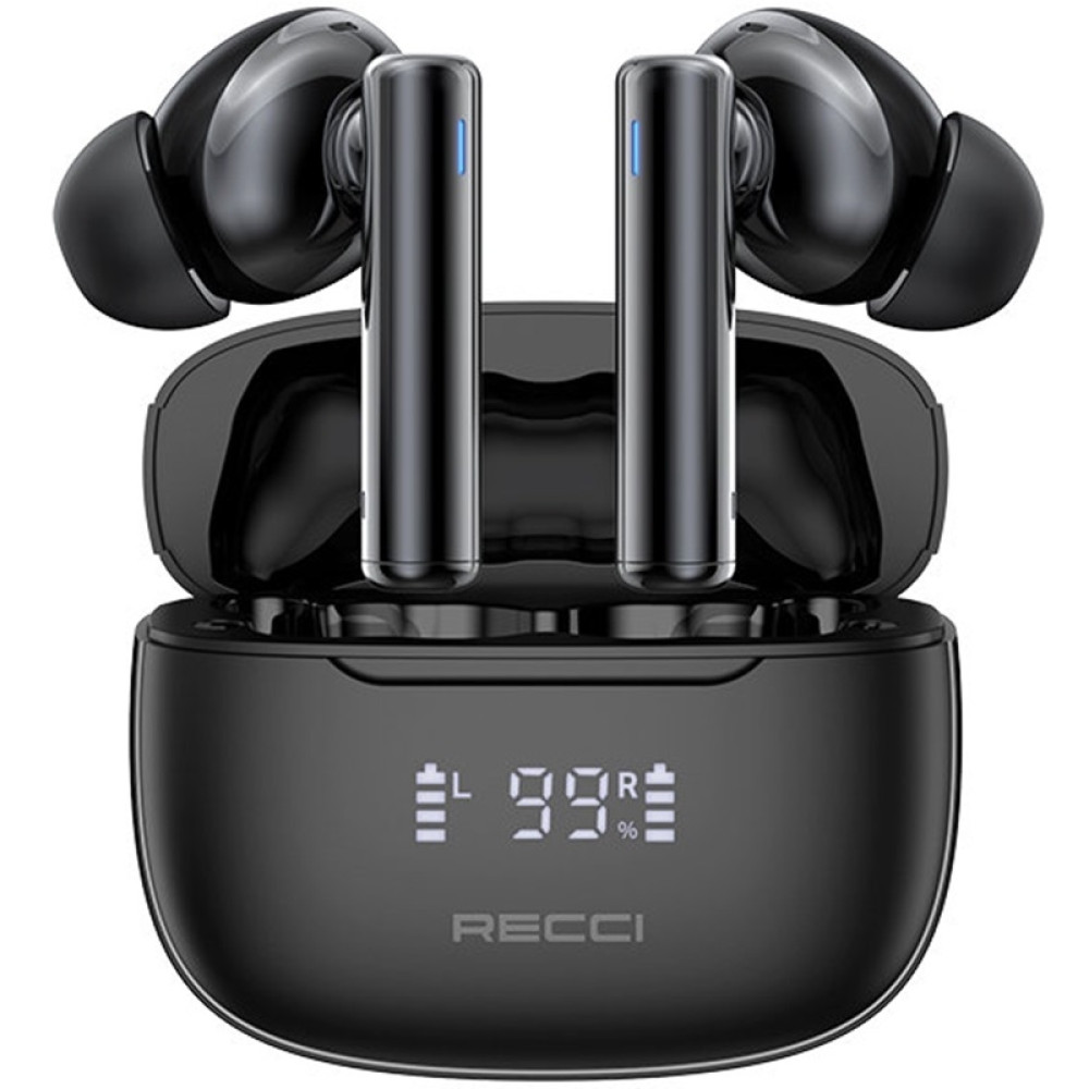 Recci REP-W77 Warrior TWS ANC Wireless Earphones - Ασύρματα Ακουστικά Bluetooth με Θήκη Φόρτισης - Black (6955482526941)