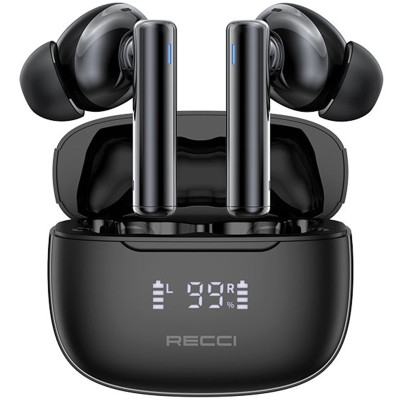 Recci REP-W77 Warrior TWS ANC Wireless Earphones - Ασύρματα Ακουστικά Bluetooth με Θήκη Φόρτισης - Black (6955482526941)