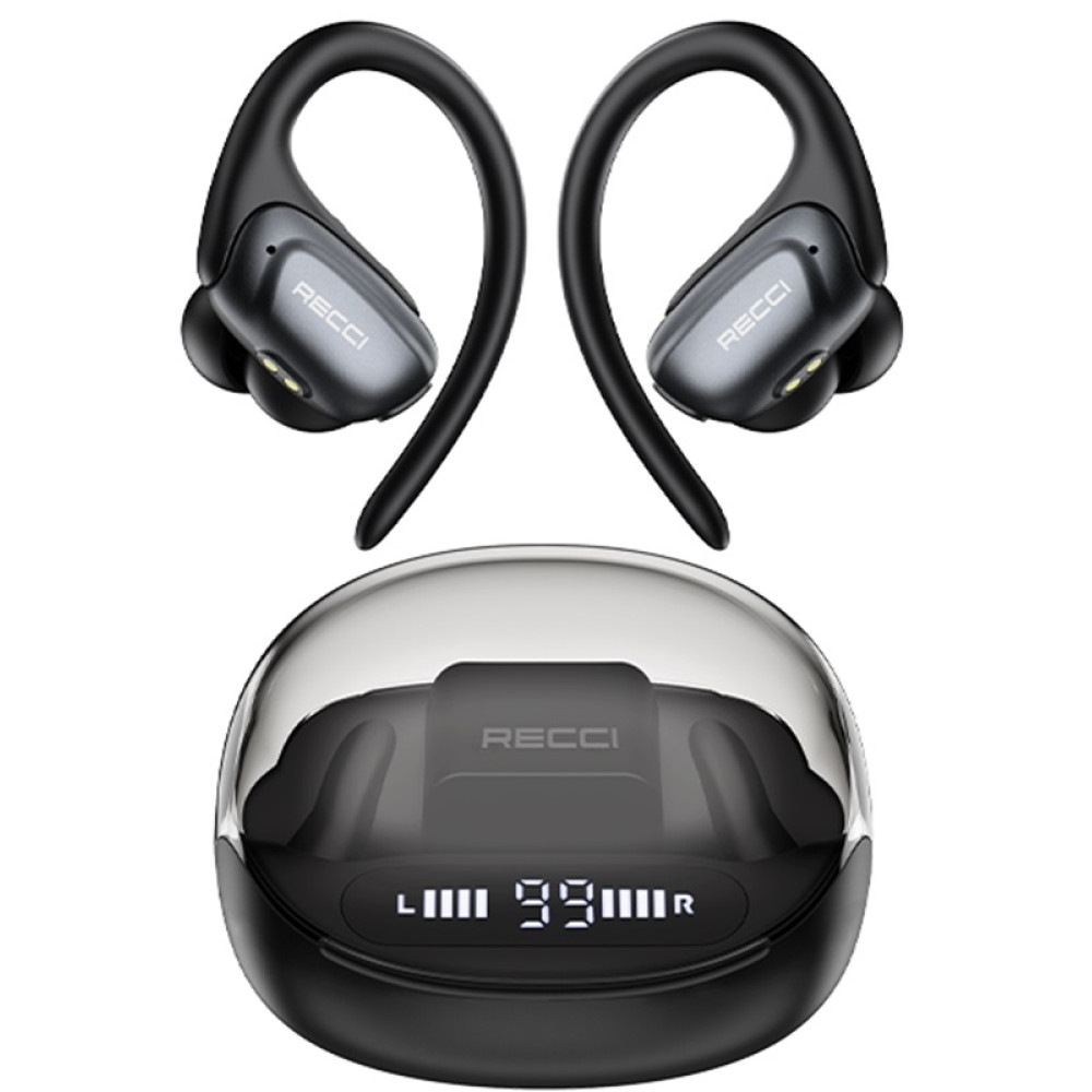 Recci REP-W71 Starry Sky Wireless Earhook - Ασύρματα Ακουστικά Bluetooth με Θήκη Φόρτισης - Black (6955482526132)
