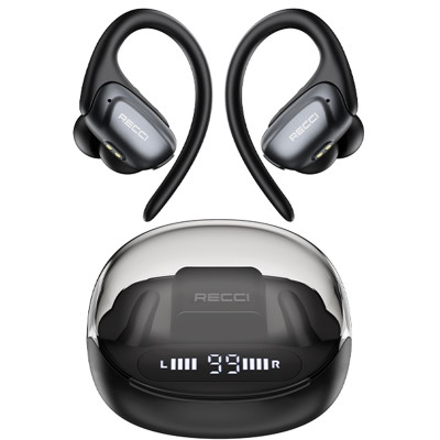 Recci REP-W71 Starry Sky Wireless Earhook - Ασύρματα Ακουστικά Bluetooth με Θήκη Φόρτισης - Black (6955482526132)