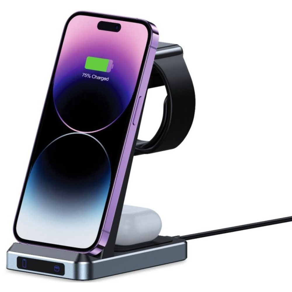 Tech-Protect A26 3 in 1 Wireless Charger - Βάση Ασύρματης Φόρτισης για Smartphone / Airpods & Galaxy Buds / Apple Watch - 15W - Black (9490713934487)