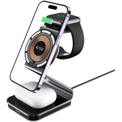 Tech-Protect A29 3 in 1 Magnetic MagSafe Wireless Charger - Βάση Ασύρματης Φόρτισης MagSafe για iPhone 16 / 15 / 14 / 13 / 12 / AirPods / Apple Watch - 15W - Black (9490713935774)