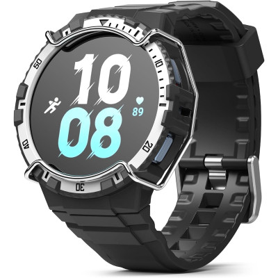 Ringke Fusion X Guard - Σετ Θήκη με Λουράκι / Σκληρή Στεφάνη Bezel & Προστατευτικό Σύρμα από Ανοξείδωτο Ατσάλι - Samsung Galaxy Watch 5 / 4 44mm - White (8809881269047)