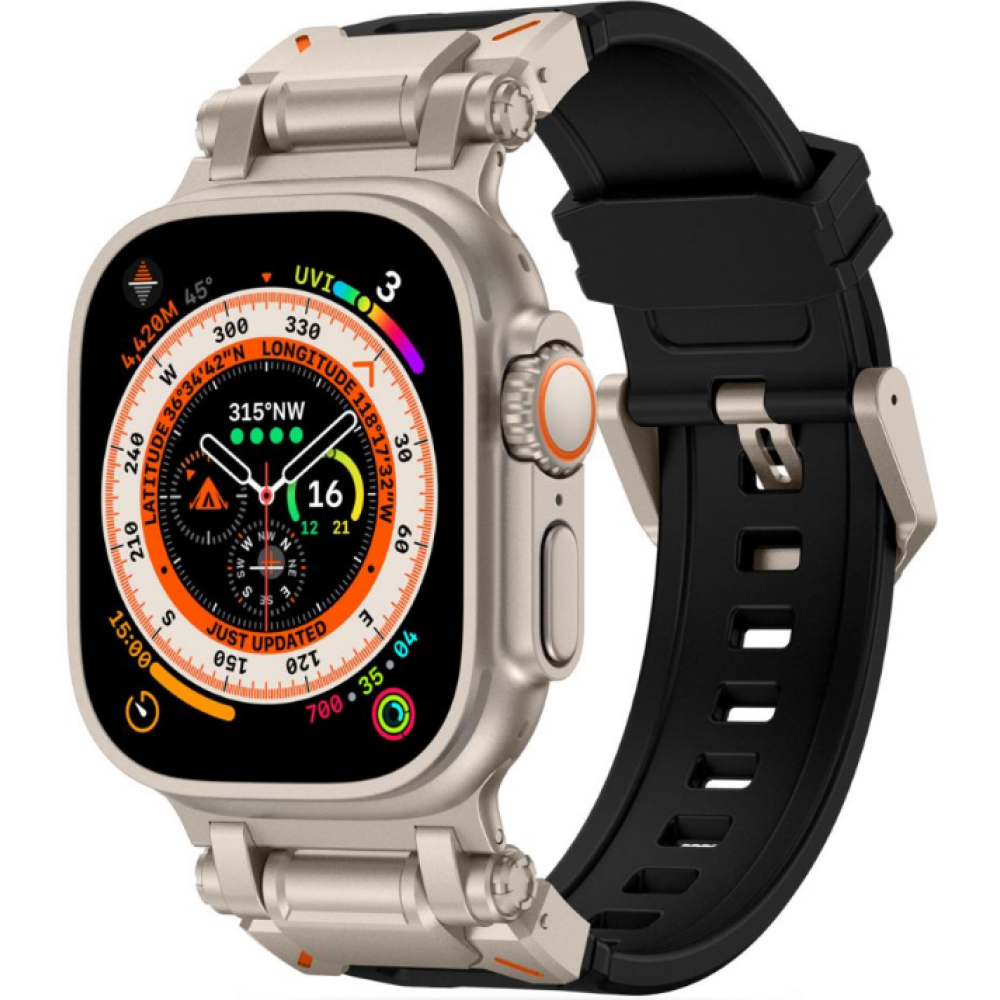 Tech-Protect Delta Pro - Premium Λουράκι Σιλικόνης Apple Watch Ultra/SE/11/10/9/8/7/6/5/4 (49/46/45/44mm) - Black / Titanium (5906302307821)