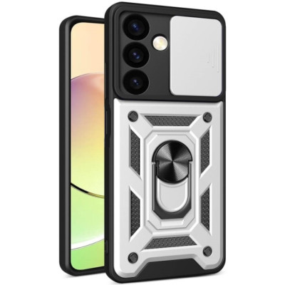 Ανθεκτική Θήκη με Κάλυμμα για την Κάμερα & Μεταλλικό Ring Holder - Samsung Galaxy S24 - Bodycell Armor Slide - Silver (5206015072673)