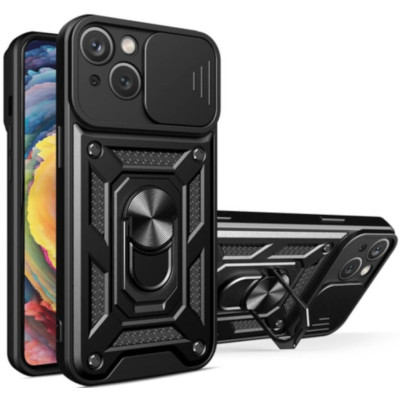 Bodycell Armor Slide - Ανθεκτική Θήκη Apple iPhone 15 Plus με Κάλυμμα για την Κάμερα & Μεταλλικό Ring Holder - Black (5206015072413)