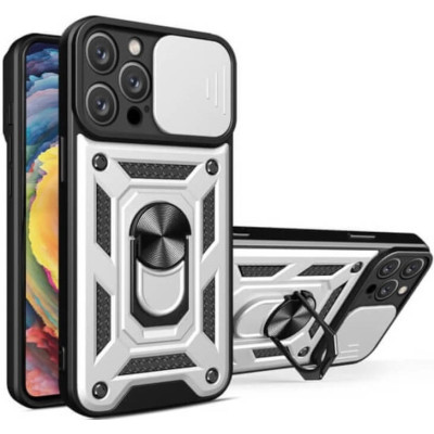 Bodycell Armor Slide - Ανθεκτική Θήκη Apple iPhone 15 Pro με Κάλυμμα για την Κάμερα & Μεταλλικό Ring Holder - Silver (5206015072550)
