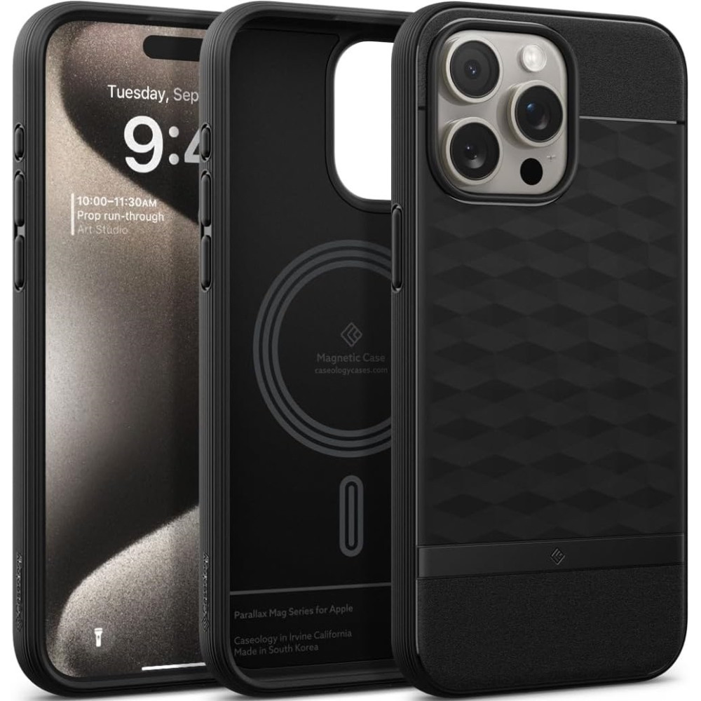 Θήκη Apple iPhone 15 Pro Max - Caseology Parallax Mag Ανθεκτική με MagSafe - Matte Black (ACS06614)
