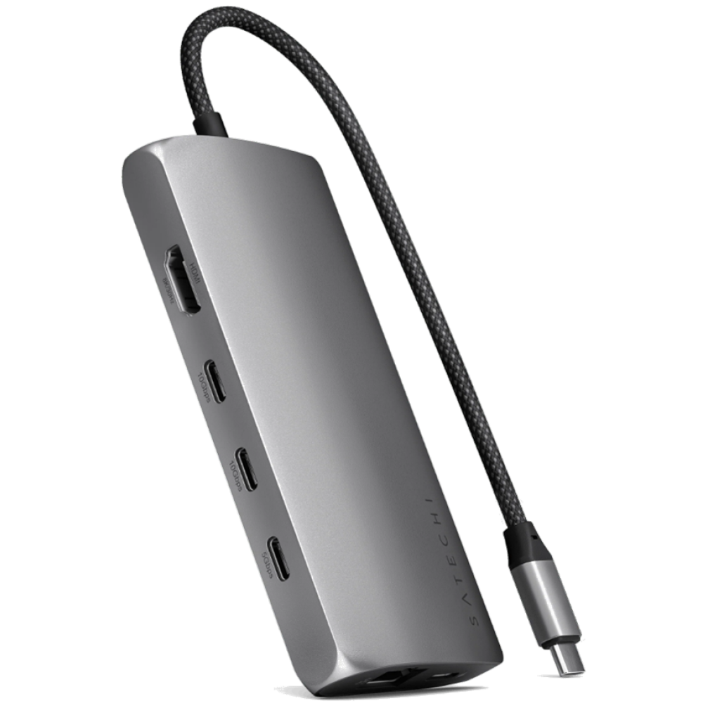 Satechi USB-C Multiport Adapter 8K With Ethernet V3 - Αντάπτορας με 4 x Type-C 3.2 / 1 x Type-C PD 85W / 1 x HDMI 8K 30Hz / 1 x Ethernet / 1 x SD 4.0 - Space Gray (ST-P8KEM)