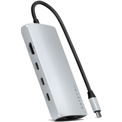 Satechi USB-C Multiport Adapter 8K With Ethernet V3 - Αντάπτορας με 4 x Type-C 3.2 / 1 x Type-C PD 85W / 1 x HDMI 8K 30Hz / 1 x Ethernet / 1 x SD 4.0 - Silver (ST-P8KES)