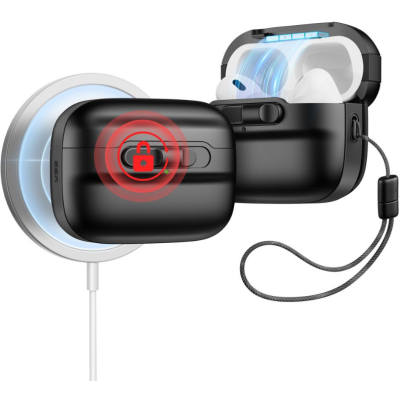 ESR Pulse Magnetic Lock Case HaloLock - MagSafe Θήκη Apple AirPods Pro 2nd Gen / 1st Gen με Λουράκι Χειρός - Black (4894240172643)