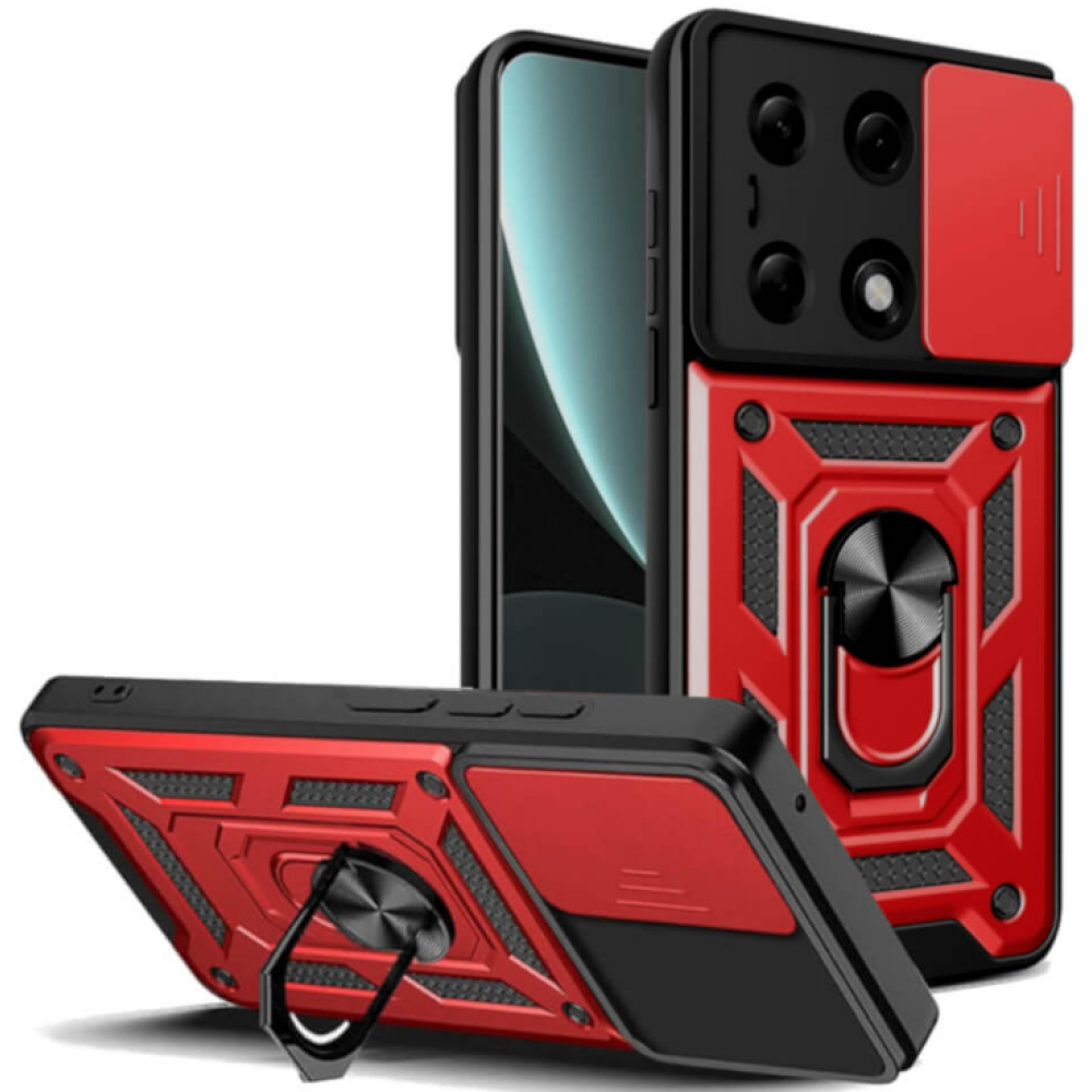 Ανθεκτική Θήκη με Κάλυμμα για την Κάμερα & Μεταλλικό Ring Holder - Xiaomi Redmi Note 13 Pro 4G / Poco M6 Pro 4G - Bodycell Armor Slide - Red (5206015074806)