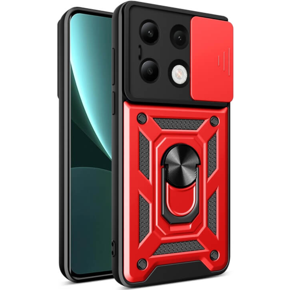 Ανθεκτική Θήκη με Κάλυμμα για την Κάμερα & Μεταλλικό Ring Holder - Xiaomi Redmi Note 13 4G - Bodycell Armor Slide - Red (5206015074776)
