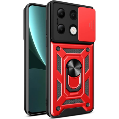 Ανθεκτική Θήκη με Κάλυμμα για την Κάμερα & Μεταλλικό Ring Holder - Xiaomi Redmi Note 13 4G - Bodycell Armor Slide - Red (5206015074776)