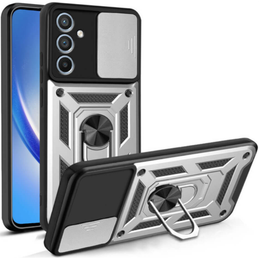 Ανθεκτική Θήκη με Κάλυμμα για την Κάμερα & Μεταλλικό Ring Holder - Samsung Galaxy A55 - Bodycell Armor Slide - Silver (5206015074752)