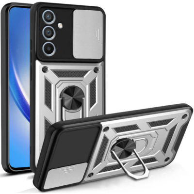 Ανθεκτική Θήκη με Κάλυμμα για την Κάμερα & Μεταλλικό Ring Holder - Samsung Galaxy A55 - Bodycell Armor Slide - Silver (5206015074752)