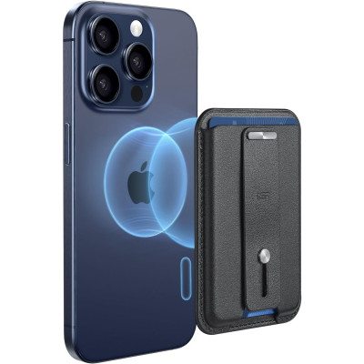 ESR HaloLock Magnetic Wallet - MagSafe Θήκη - Πορτοφόλι για Κάρτες από Δέρμα Vegan με Finger Holder / Βάση - Midnight Black (4894240169773)