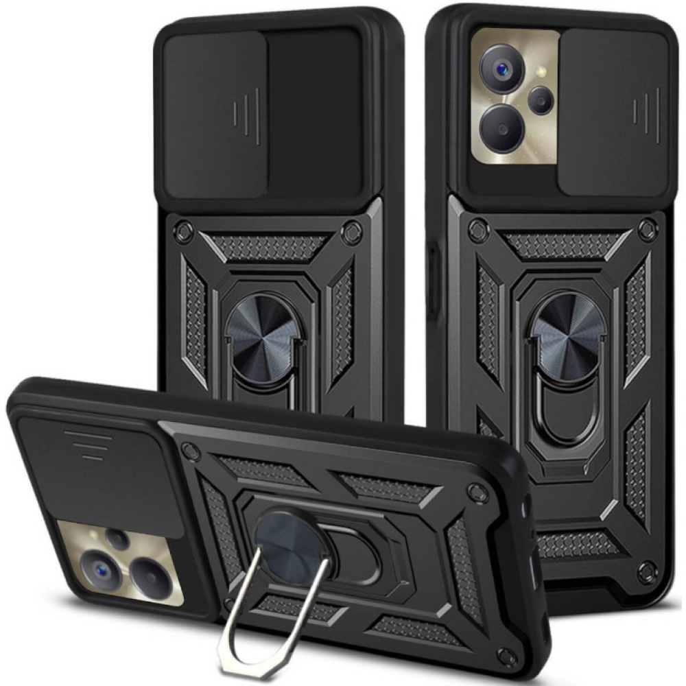 Ανθεκτική Θήκη με Κάλυμμα για την Κάμερα & Μεταλλικό Ring Holder - Realme 9i 5G / 10 5G - Bodycell Armor Slide - Black (5206015025464)