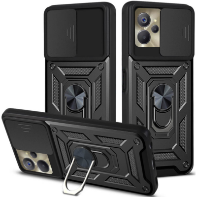 Ανθεκτική Θήκη με Κάλυμμα για την Κάμερα & Μεταλλικό Ring Holder - Realme 9i 5G / 10 5G - Bodycell Armor Slide - Black (5206015025464)