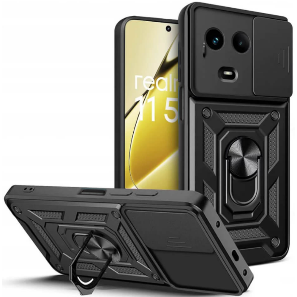Bodycell Armor Slide - Ανθεκτική Θήκη Realme 11 5G / 11x με Κάλυμμα για την Κάμερα & Μεταλλικό Ring Holder - Black (5206015072598)