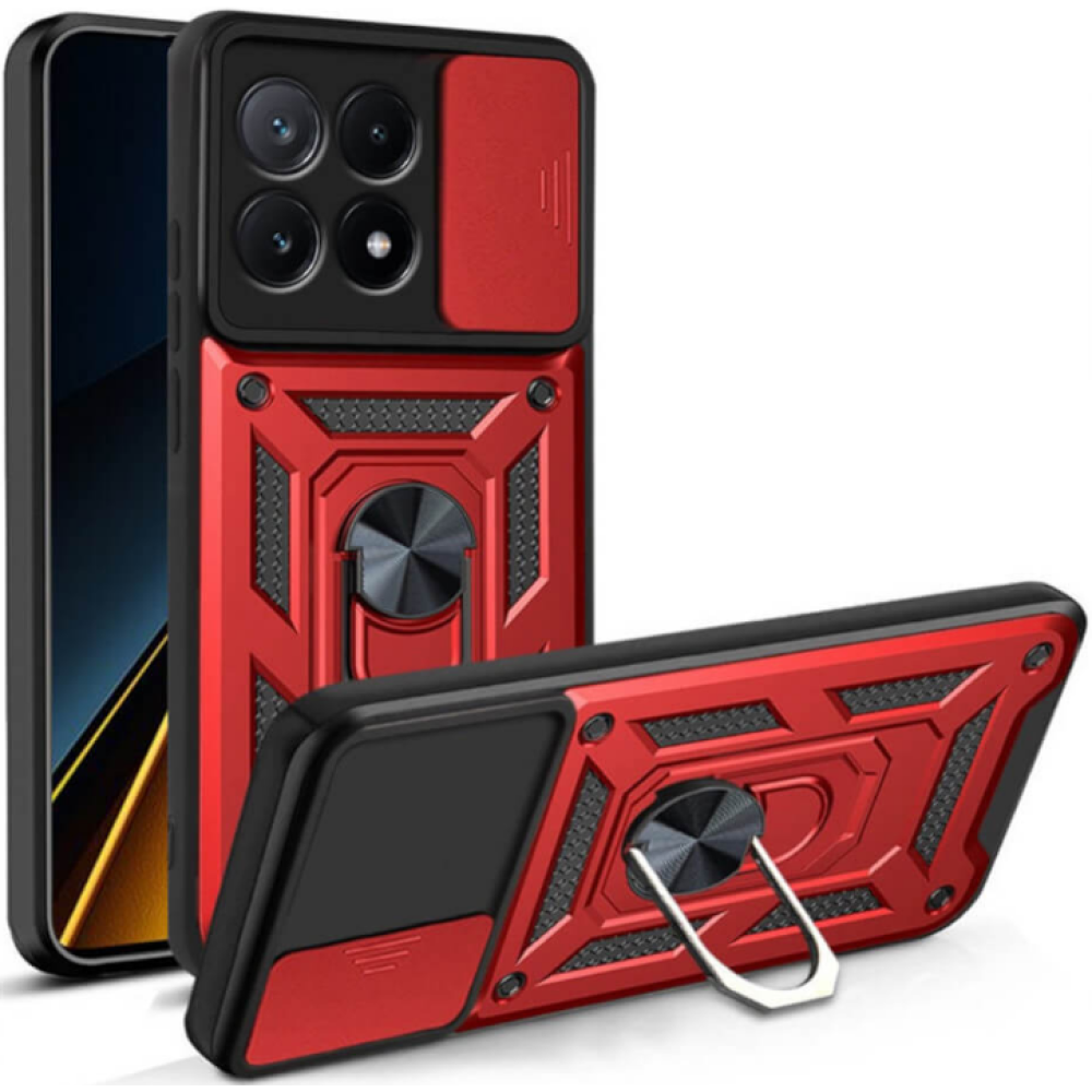Ανθεκτική Θήκη με Κάλυμμα για την Κάμερα & Μεταλλικό Ring Holder - Xiaomi Poco X6 Pro - Bodycell Armor Slide - Red (5206015074837)