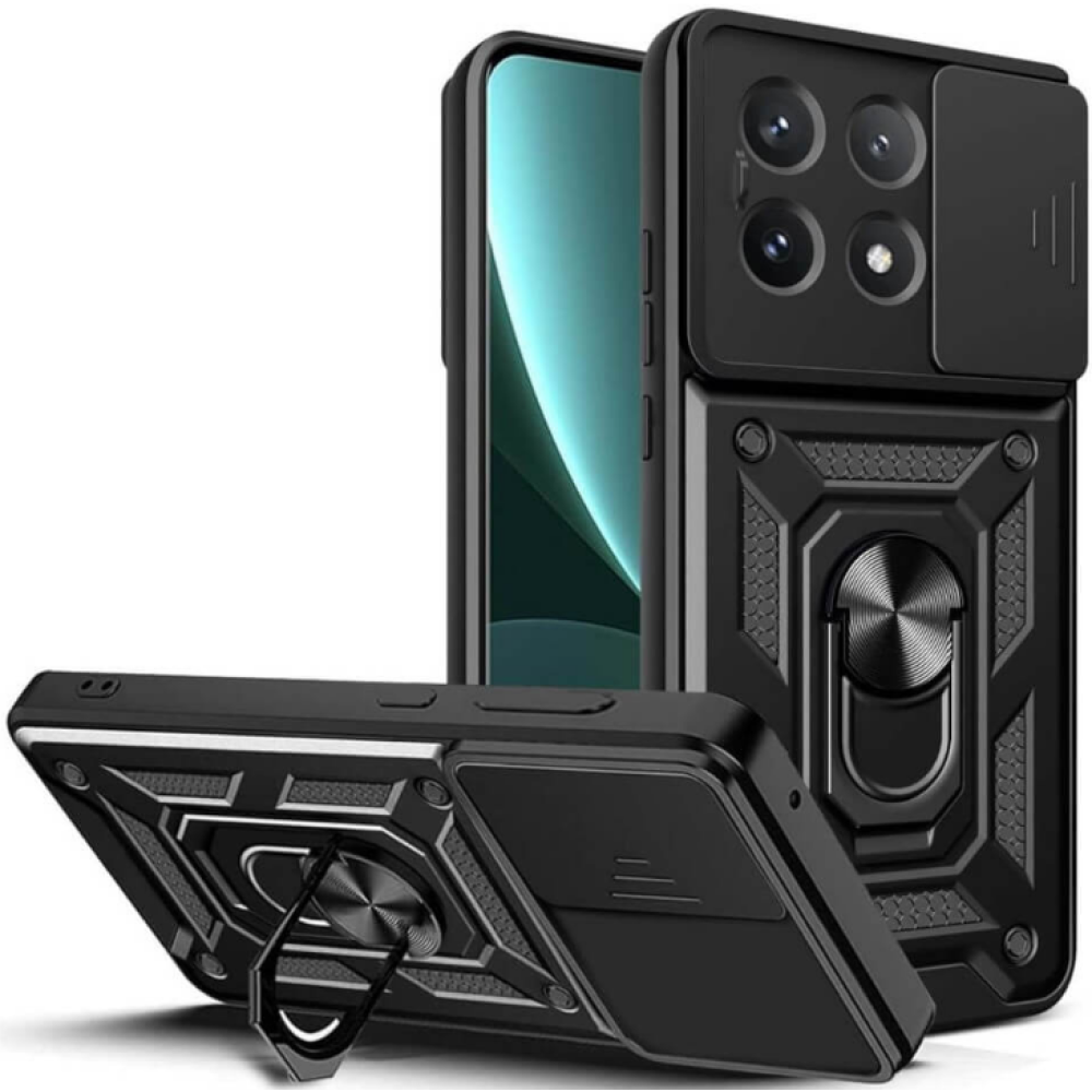 Ανθεκτική Θήκη με Κάλυμμα για την Κάμερα & Μεταλλικό Ring Holder - Xiaomi Poco X6 Pro - Bodycell Armor Slide - Black (5206015074820)