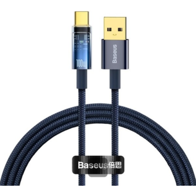 Baseus Explorer Series Auto Power-Off - Καλώδιο Γρήγορης Φόρτισης και Μεταφοράς Δεδομένων USB-A σε Type-C - 100cm - 100W - Blue (CATS000203)