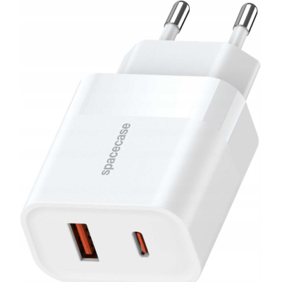 Spacecase SC002W Dual Port USB Charger - Ταχυφορτιστής Ταξιδιού / Αντάπτορας με 1 x USB-A / 1 x Type-C - 20W - White (5905719105150)