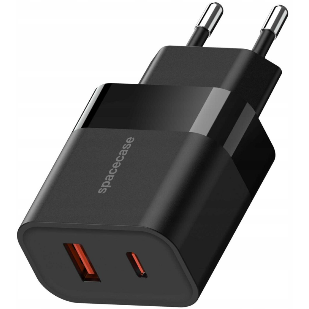 Spacecase SC001B Dual Port USB Charger - Ταχυφορτιστής Ταξιδιού / Αντάπτορας με 1 x USB-A / 1 x Type-C - 20W - Black (5905719105143)