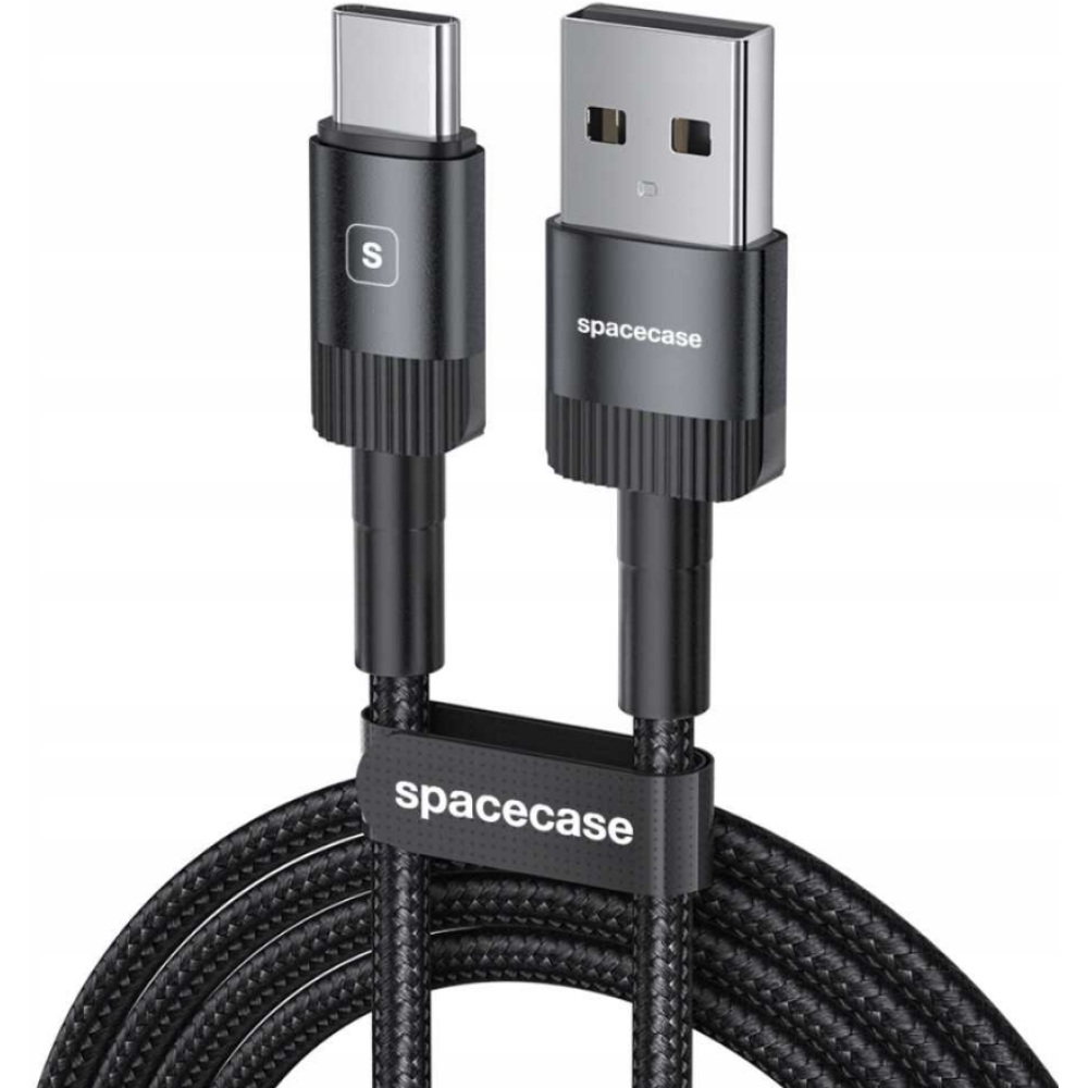 Spacecase USB-C Cable - Καλώδιο Φόρτισης και Μεταφοράς Δεδομένων USB-A σε Type-C - 200cm - 2.4A - Black (5905719107666)