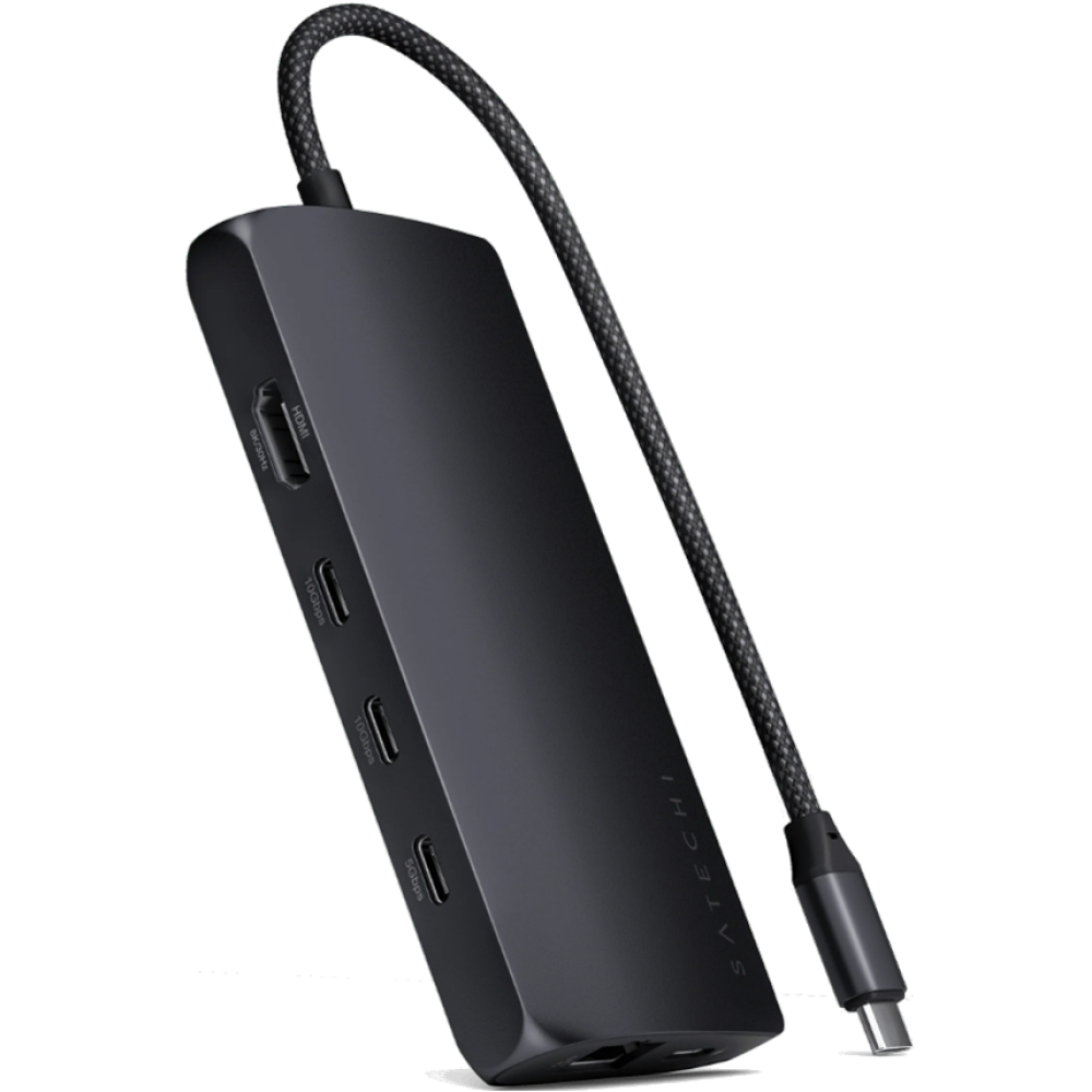 Satechi USB-C Multiport Adapter 8K With Ethernet V3 - Αντάπτορας με 4 x Type-C 3.2 / 1 x Type-C PD 85W / 1 x HDMI 8K 30Hz / 1 x Ethernet / 1 x SD 4.0 - Midnight (ST-P8KED)