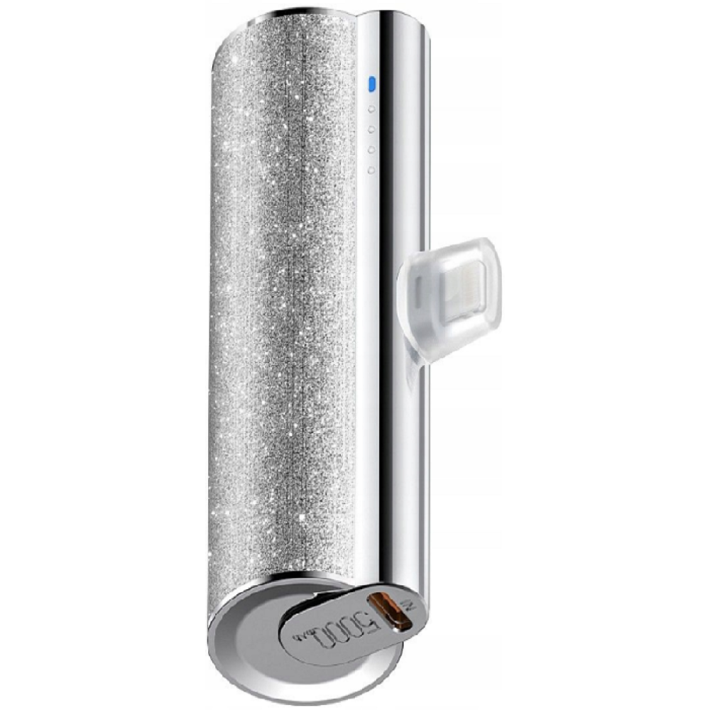 Veger PowerBank Lipstick-L W0573P - Φορητή Μπαταρία Φόρτισης με Ενσωματωμένο 1 x Lightning (Male) & 1 x Type-C (Female) - 5000mAh - 12W - Silver (6970453558523)