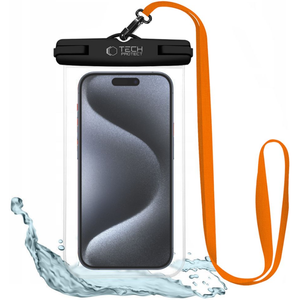 Tech-Protect UWC7 - Universal Αδιάβροχη Θήκη για Smartphone έως 6.9'' - IPX8 - Black / Orange (5906302309573)