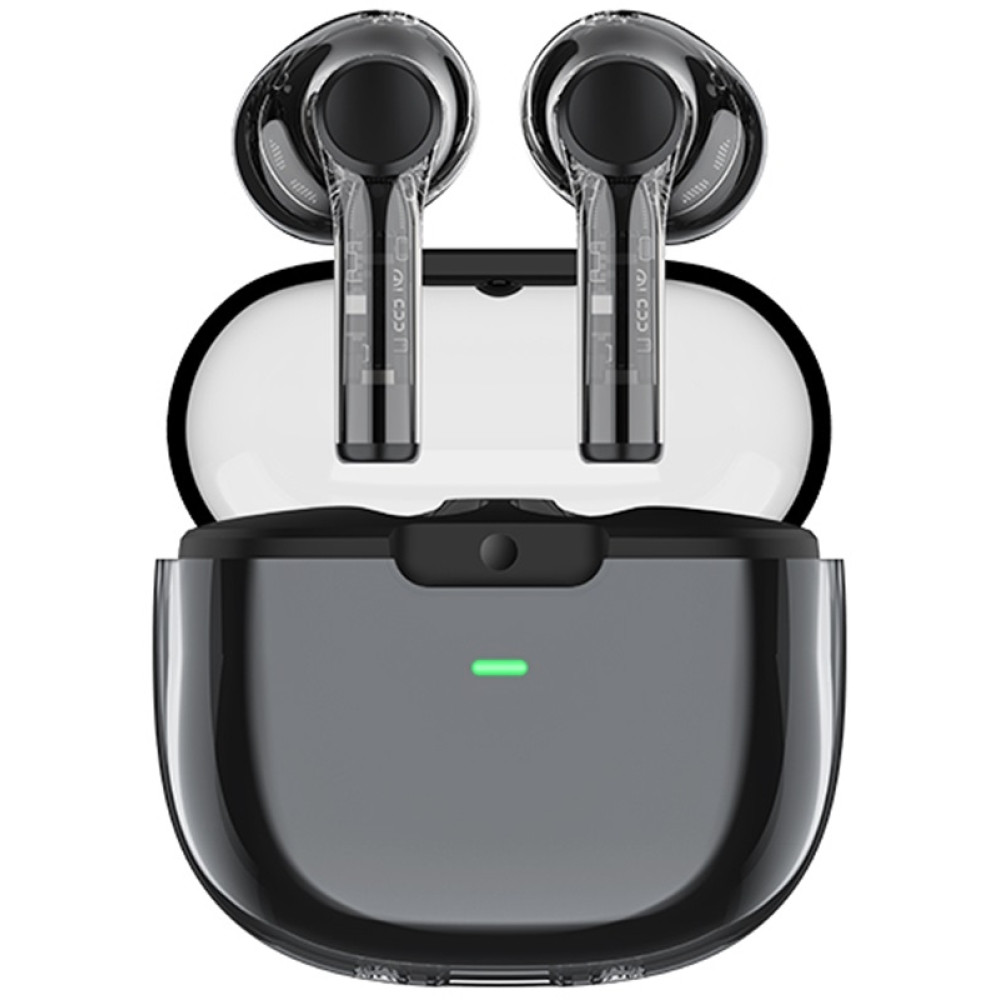 Recci REP-W50 Amber Wireless Earphones Transparent Design - Ασύρματα Ακουστικά Bluetooth με Θήκη Φόρτισης - Black (6955482518618)